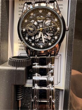 Oruss Men's Black Skeleton Dial Stainless Watch